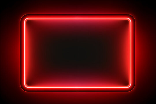 neon red rectangular frame with rounded edges dimly glowing with light on dark background