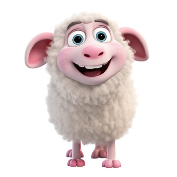 Realistic 3d render of a happy Little sheep on transparent background, Cartoon character design, Vector illustration in 3D style.