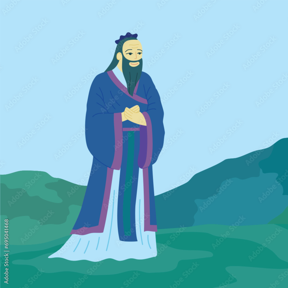 Canvas Prints Cartoon Color Character Man Confucius East Asian Philosopher Concept Flat Design Style. Vector illustration of Famous Chinese Thinker