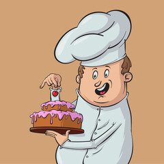 Joyful Chef Crafting a Delightful Cake