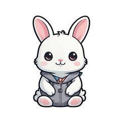 Obraz na płótnie Canvas Adorable Kawaii Bunny Sticker: Fluffy White Rabbit with Rosy Cheeks and Sparkling Eyes, Perfect for Adding Cuteness to Your Notebooks, Journals, and Accessories, geneative ai