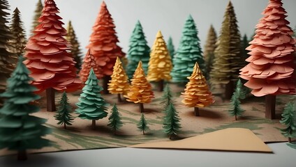 trees made of colored paper, paper forest on an empty background