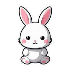 Obraz premium Adorable Kawaii Bunny Sticker: Fluffy White Rabbit with Rosy Cheeks and Sparkling Eyes, Perfect for Adding Cuteness to Your Notebooks, Journals, and Accessories, geneative ai