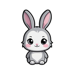 Obraz premium Adorable Kawaii Bunny Sticker: Fluffy White Rabbit with Rosy Cheeks and Sparkling Eyes, Perfect for Adding Cuteness to Your Notebooks, Journals, and Accessories, geneative ai