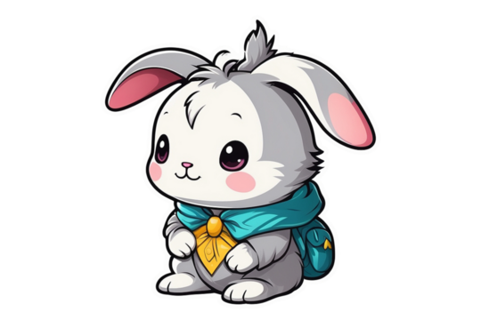 Adorable Kawaii Bunny Sticker: Fluffy White Rabbit with Rosy Cheeks and Sparkling Eyes, Perfect for Adding Cuteness to Your Notebooks, Journals, and Accessories, geneative ai