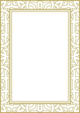 Gold wide frame with fantasy ornament. A4 format. Title page. Frame for photos, pictures, greeting cards and more. Version No. 8. Vector illustration