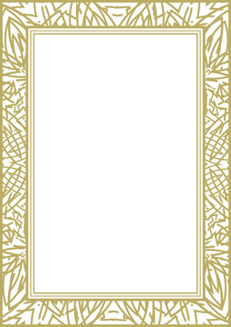 Gold wide frame with fantasy ornament. A4 format. Title page. Frame for photos, pictures, greeting cards and more. Version No. 7. Vector illustration