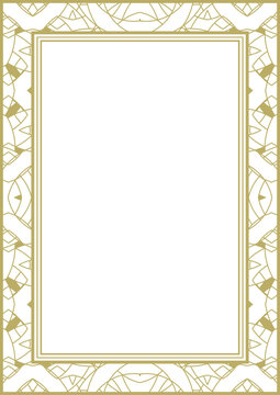 Gold wide frame with fantasy ornament. A4 format. Title page. Frame for photos, pictures, greeting cards and more. Version No. 9. Vector illustration