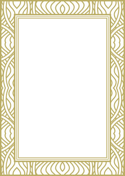 Gold wide frame with fantasy ornament. A4 format. Title page. Frame for photos, pictures, greeting cards and more. Vector illustration