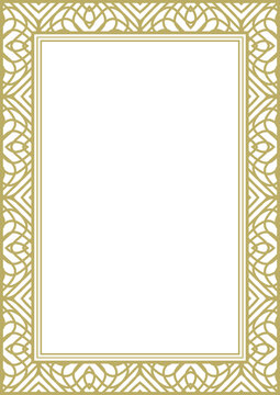 Gold wide frame with fantasy ornament. A4 format. Title page. Frame for photos, pictures, greeting cards and more. Version No. 4. Vector illustration
