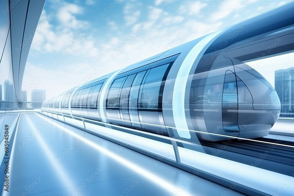 Poster hyperloop train, background of a magnetic levitation train, hyperloop mass transit with in a vacuum,