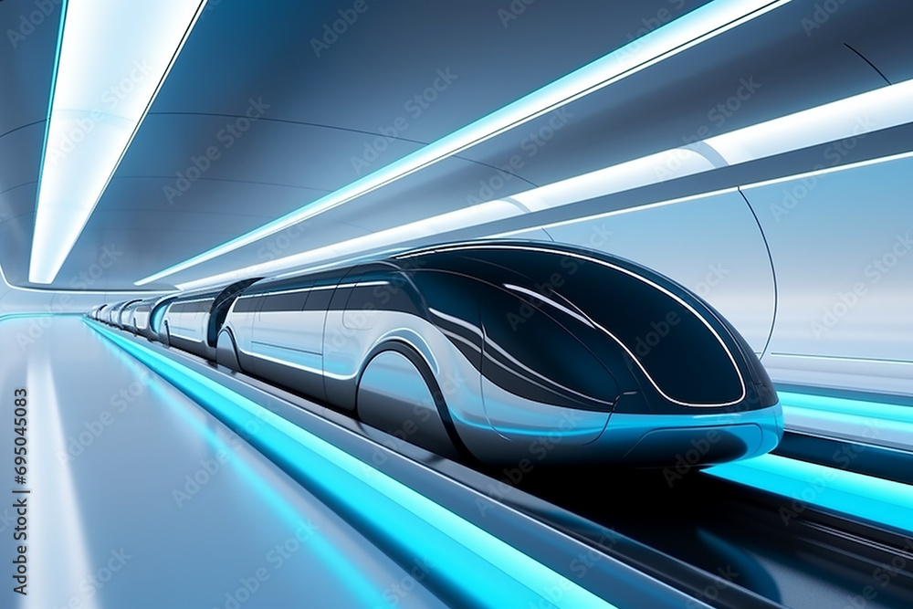 Poster hyperloop train, background of a magnetic levitation train, hyperloop mass transit with in a vacuum,