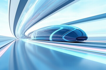 Naklejka premium Hyperloop train, background of a magnetic levitation train, Hyperloop mass transit with in a vacuum, The fastest train transportation in the future, High speed rail travel
