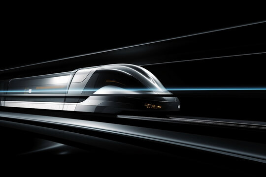 Hyperloop train, background of a magnetic levitation train, Hyperloop mass transit with in a vacuum, The fastest train transportation in the future, High speed rail travel