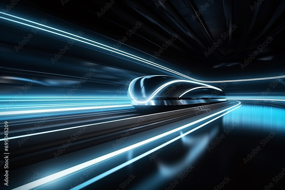 Poster hyperloop train, background of a magnetic levitation train, hyperloop mass transit with in a vacuum,