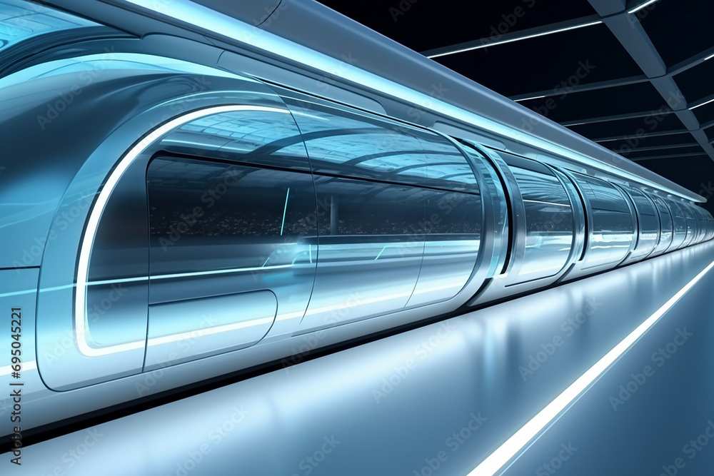 Poster hyperloop train, background of a magnetic levitation train, hyperloop mass transit with in a vacuum,