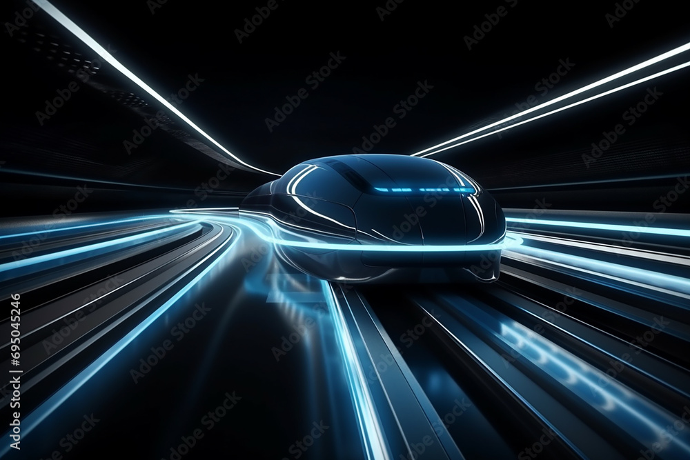 Poster hyperloop train, background of a magnetic levitation train, hyperloop mass transit with in a vacuum,