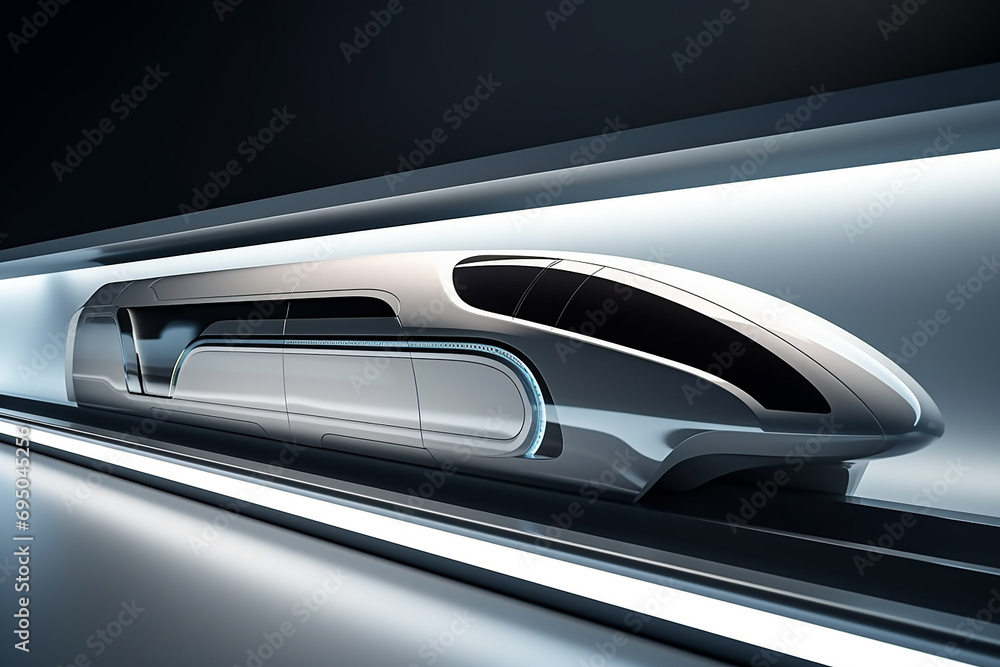 Poster hyperloop train, background of a magnetic levitation train, hyperloop mass transit with in a vacuum,