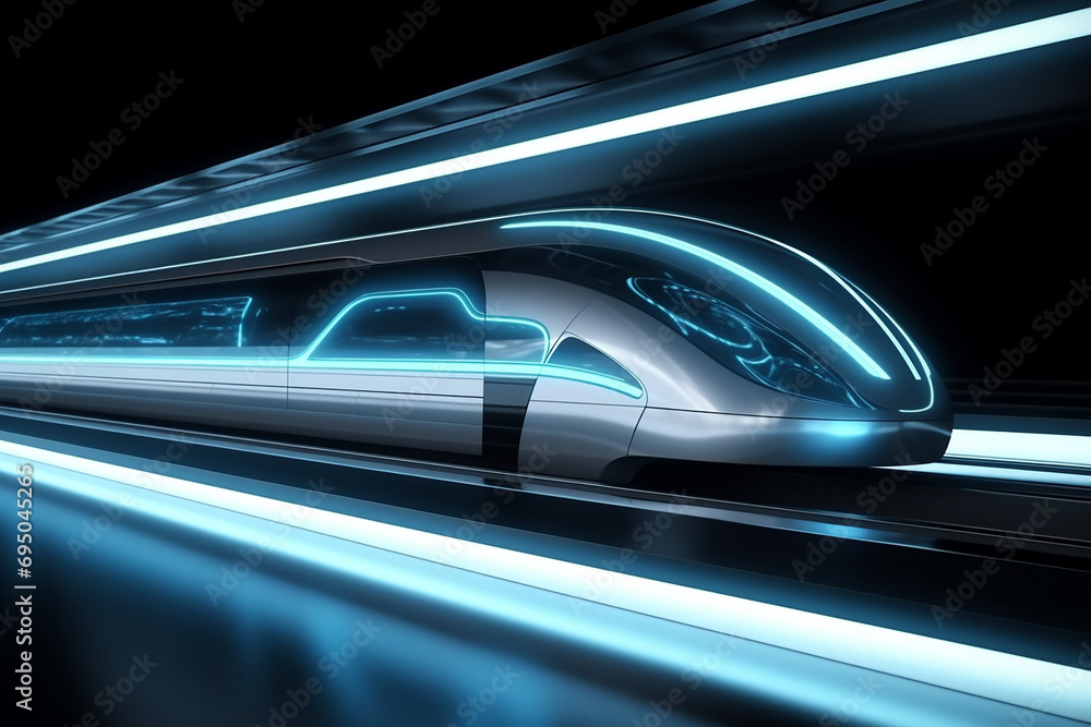 Poster hyperloop train, background of a magnetic levitation train, hyperloop mass transit with in a vacuum,