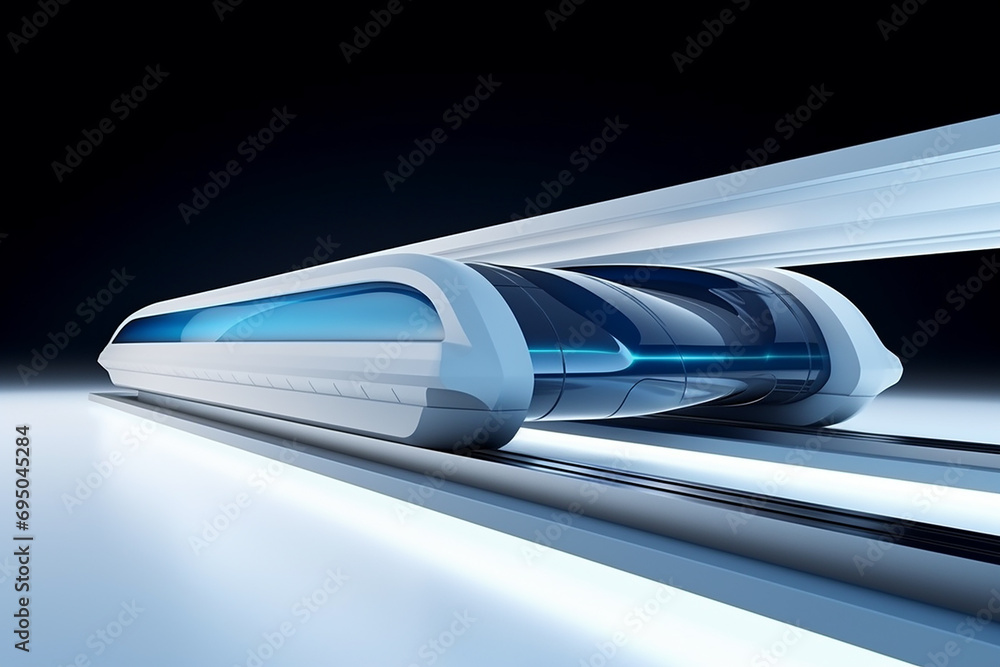 Poster hyperloop train, background of a magnetic levitation train, hyperloop mass transit with in a vacuum,