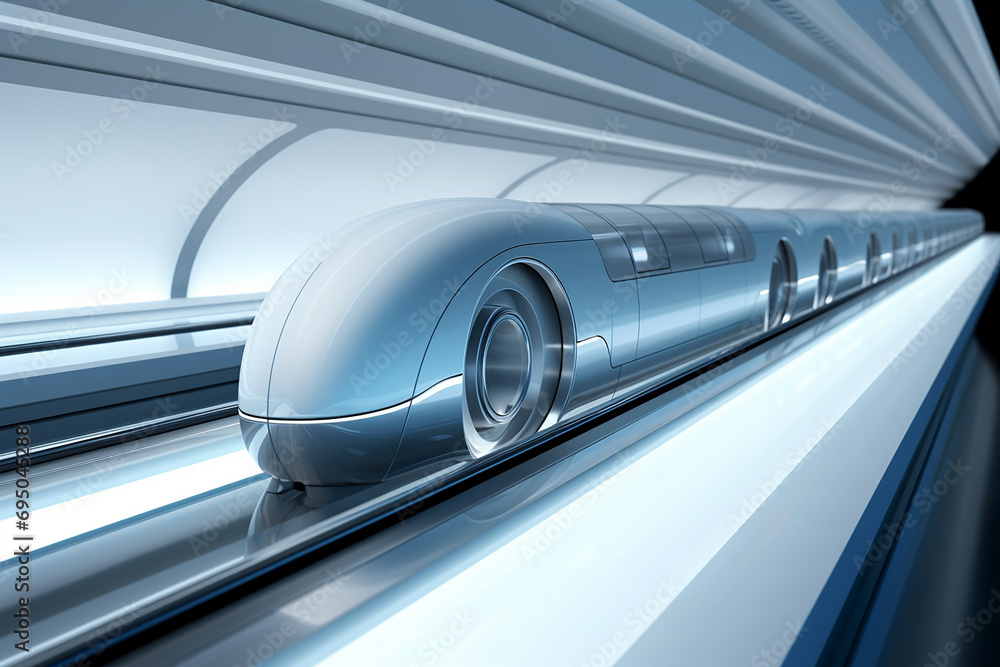 Poster hyperloop train, background of a magnetic levitation train, hyperloop mass transit with in a vacuum,