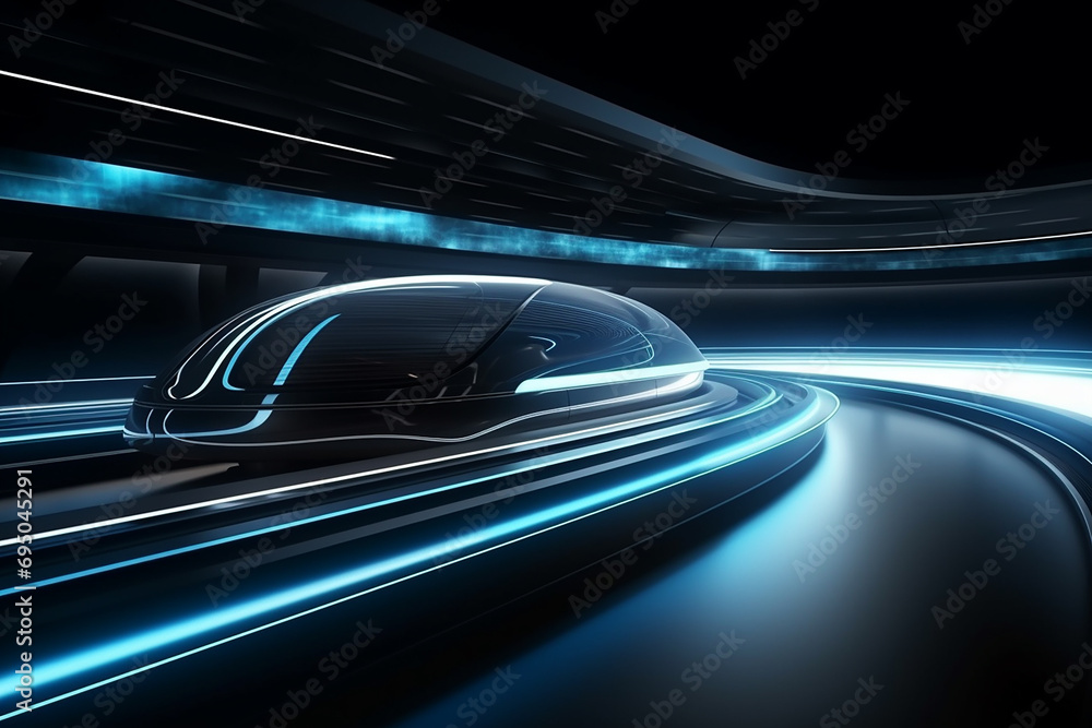 Poster hyperloop train, background of a magnetic levitation train, hyperloop mass transit with in a vacuum,