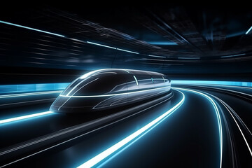 Hyperloop train, background of a magnetic levitation train, Hyperloop mass transit with in a vacuum, The fastest train transportation in the future, High speed rail travel