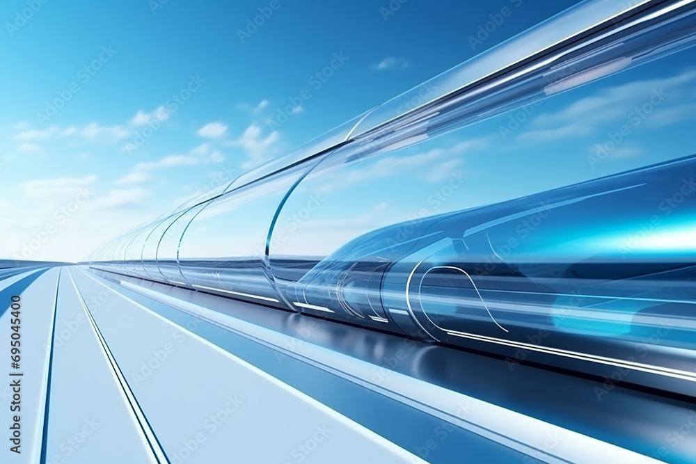 Poster hyperloop train, background of a magnetic levitation train, hyperloop mass transit with in a vacuum,