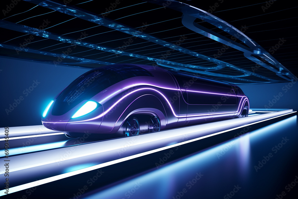 Poster hyperloop train, background of a magnetic levitation train, hyperloop mass transit with in a vacuum,