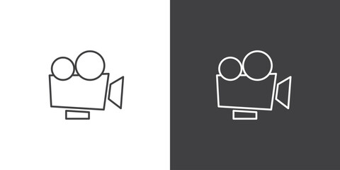 Simple icon line of camera movies vector. Movie elements. Simple camera movie signs. Isolated Cinema movie on black and white background. - obrazy, fototapety, plakaty