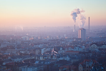 Southern view from the Gellért Hill in Budapest at winter.