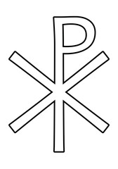 Obraz premium Christogram, black and white vector silhouette illustration of religious symbol of Jesus Christ, isolated on white