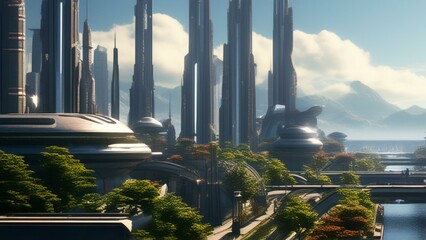 Futuristic technological dystopian city cinematic wallpaper