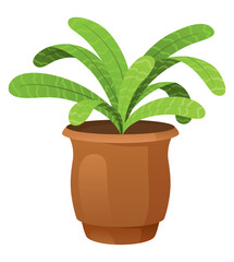 Houseplant with leaves in flower pot. Gardening concept. 3d vector icon. Cartoon minimal style