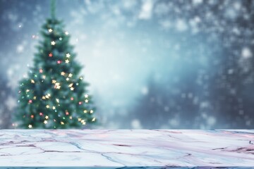Merry Christmas desk background with Christmas tree