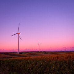 Stunning sunset near wind farm © Maciej