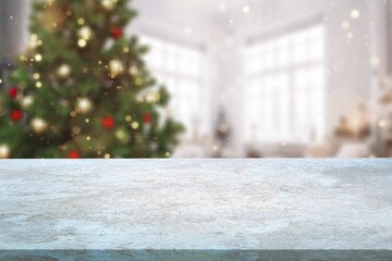 Merry Christmas desk background with Christmas tree