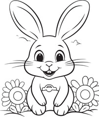 cute rabbit playing outdoor coloring page illustration 