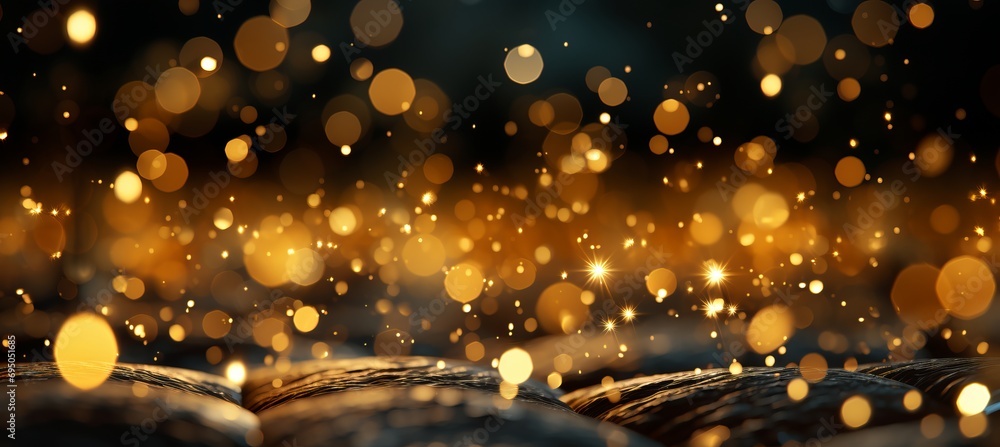 Poster vibrant yellow glow particle bokeh background with captivating luminosity and magical atmosphere