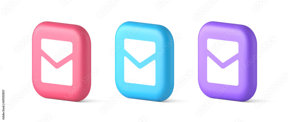 Poster email letter incoming message closed envelope mobile application button 3d realistic icon