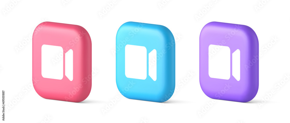 Poster camera photo video shooting multimedia content creation button 3d realistic icon