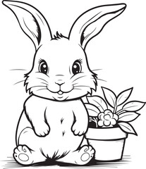 cute rabbit playing outdoor coloring page illustration 