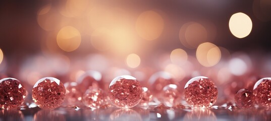 Rose pink glitter background with gold sparkles and defocused abstract christmas lights