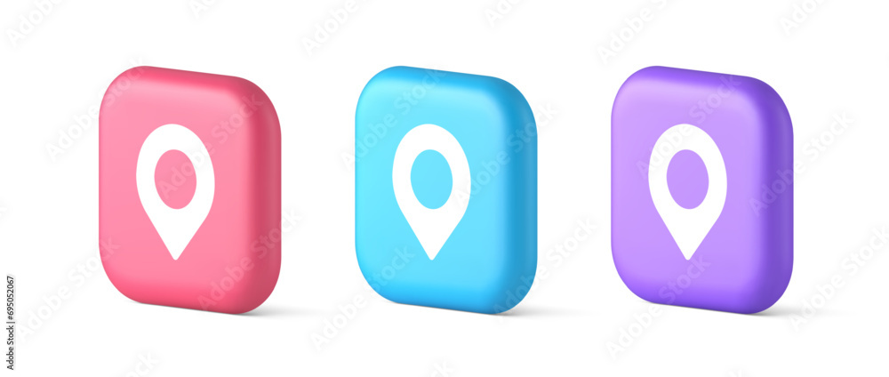 Poster gps map pin location service button application direction distance pointer 3d realistic icon