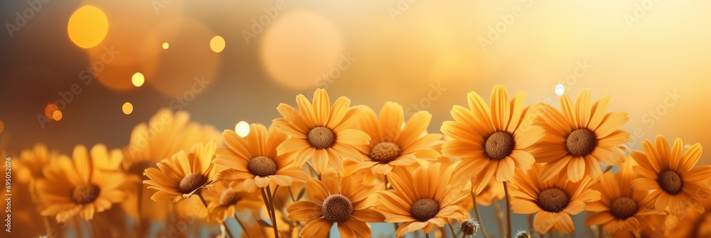 Poster captivating sunflower bokeh background with vibrant colors, creating a narrative effect
