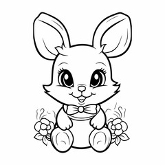 cute rabbit playing outdoor coloring page illustration 
