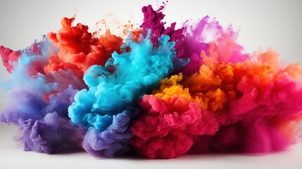 colorful mixed rainbow powder explosion isolated on white background, banner, poster