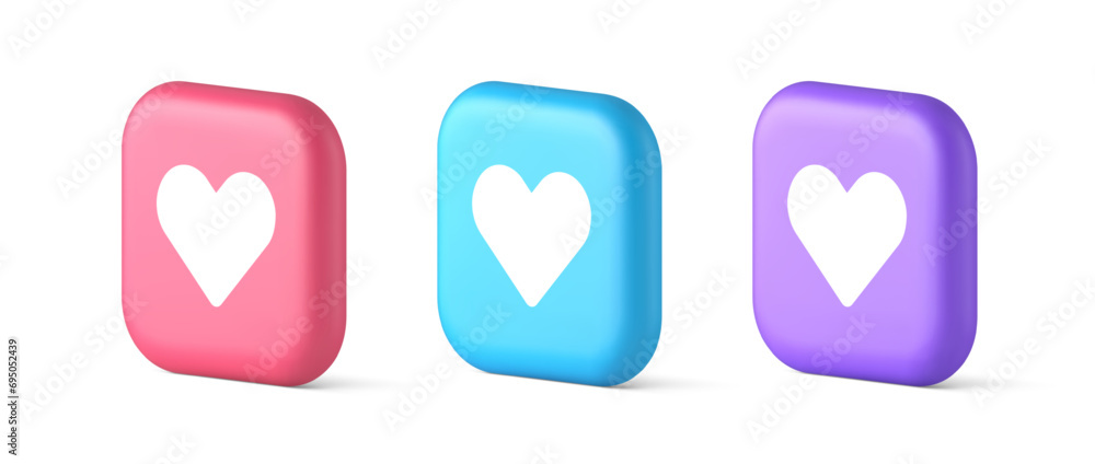 Poster dating application mobile interface button with heart social network communication 3d icon