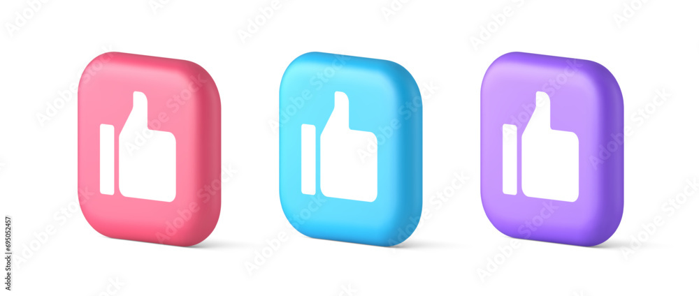 Poster thumb up like cool button cyberspace approve acceptance communication 3d realistic icon