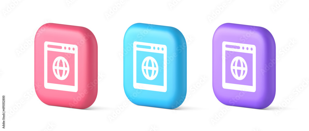 Poster browser website internet searching online connection button web page information 3d icon